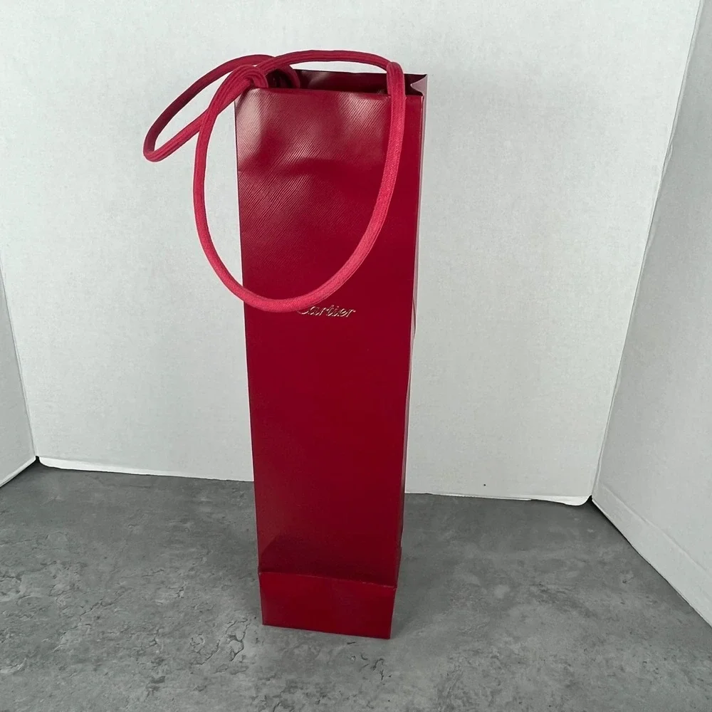 Cartier Red Luxury Paper Shopping Bag Gold Logo Rope Handles Excellent Condition